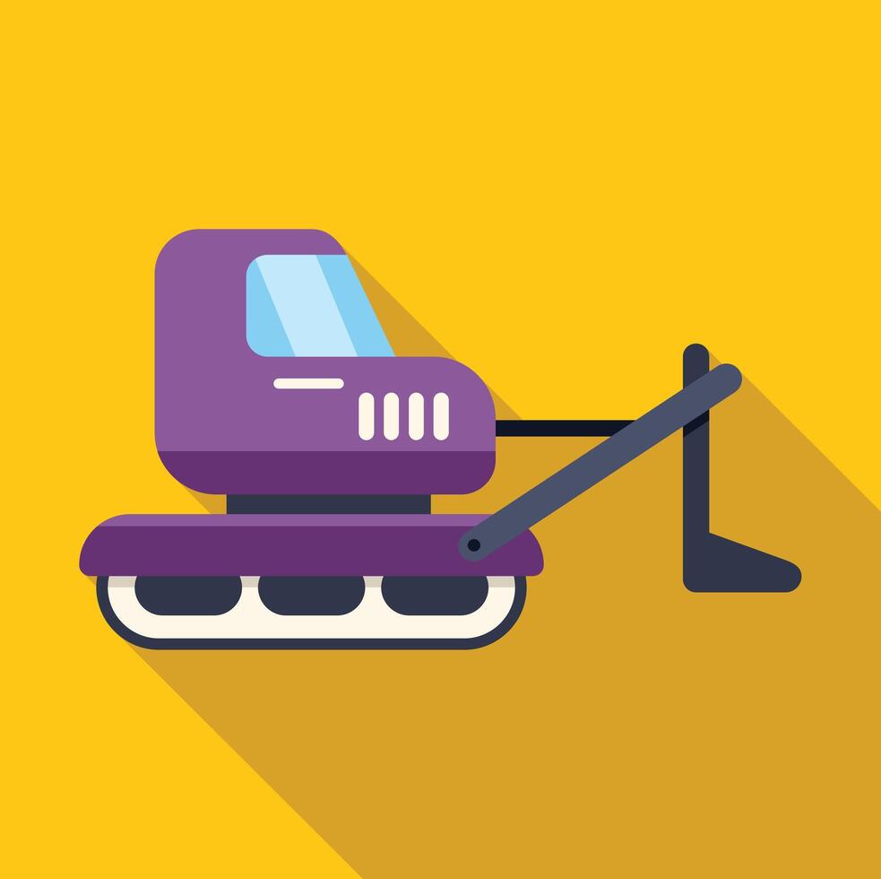Purple excavator digging with long shadow on yellow background vector