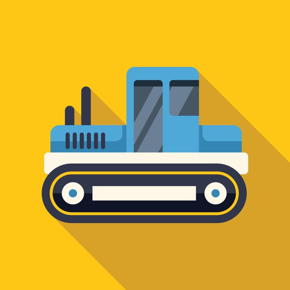 Blue bulldozer with continuous tracks working on yellow background vector