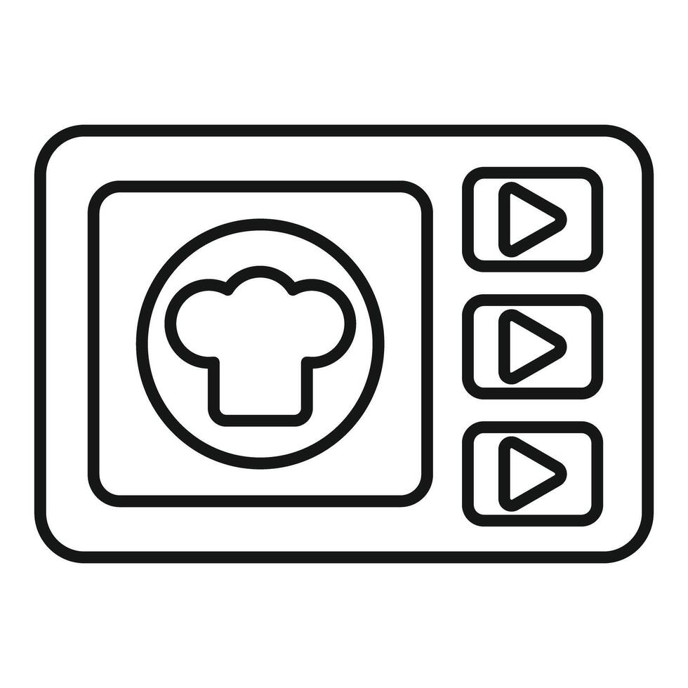 Online cooking course showing chef hat icon and play buttons vector