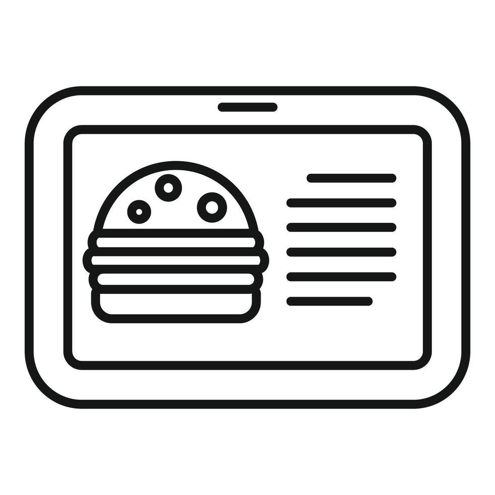 Online food ordering app showing burger on tablet screen vector
