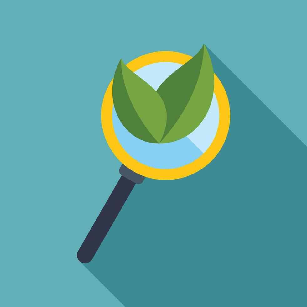 Magnifying glass focusing on green leaves symbolizing ecology research vector
