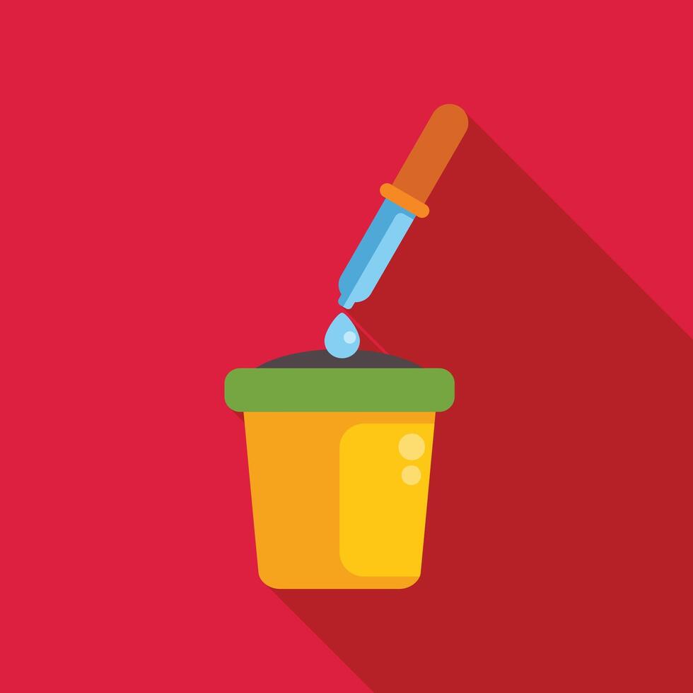 Pipette dropping liquid into a pot with soil for an experiment vector