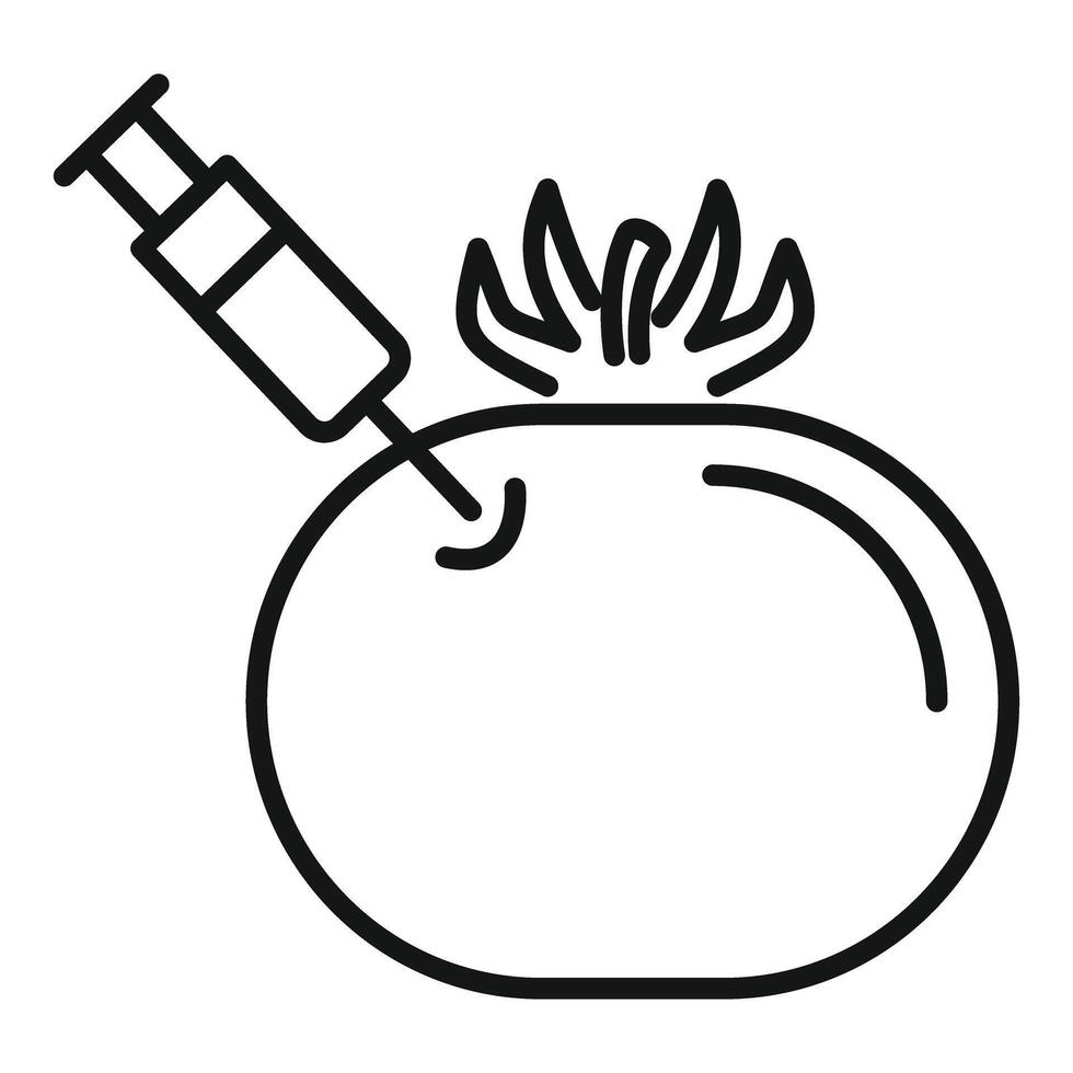 Syringe injecting gmo liquid in a tomato icon vector