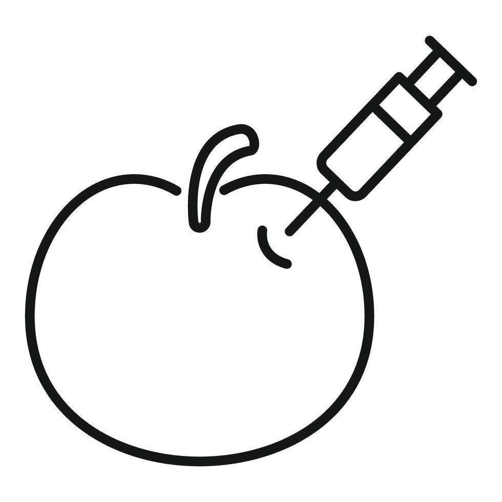 Syringe injecting liquid substance into a tomato icon vector