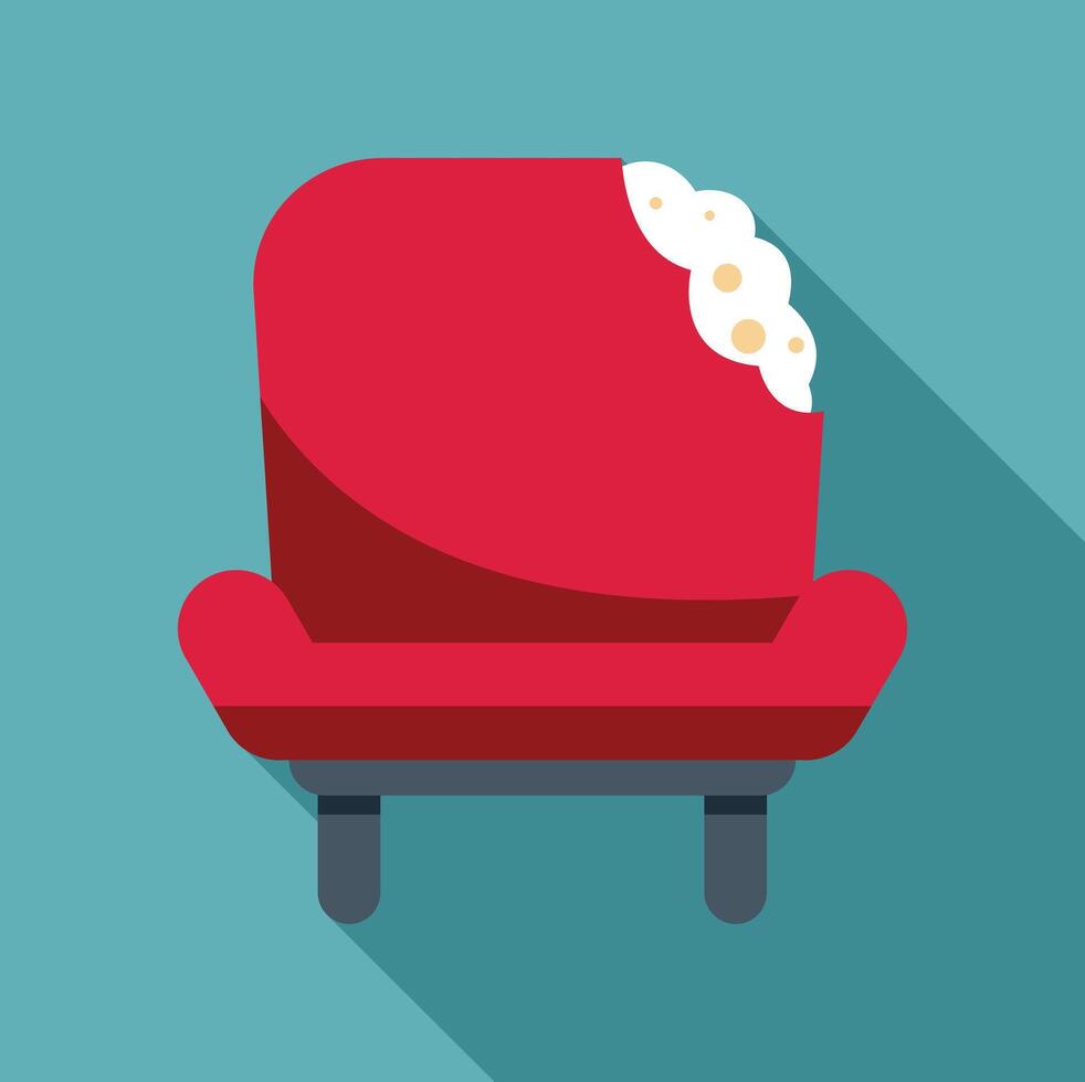 Red sofa with damaged upholstery from cat claws icon vector