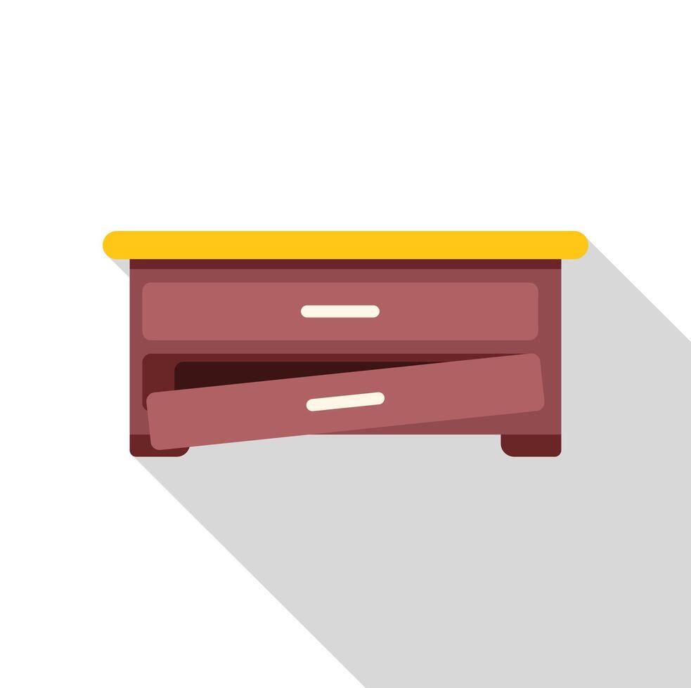 Wooden nightstand with open drawer flat icon design vector