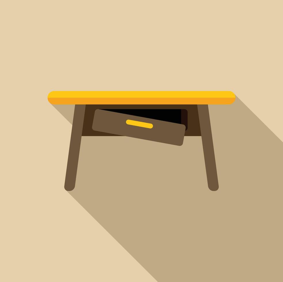 Yellow desk with open drawer casting long shadow vector