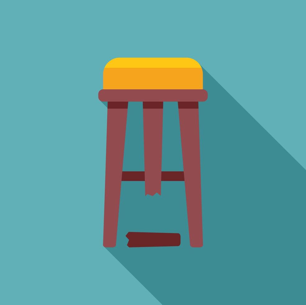 Broken bar stool with yellow seat standing on blue background vector