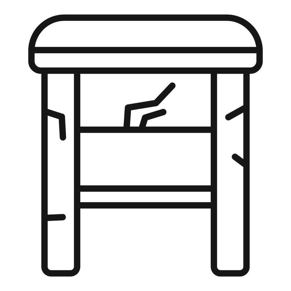 Old broken wooden stool standing on white background vector