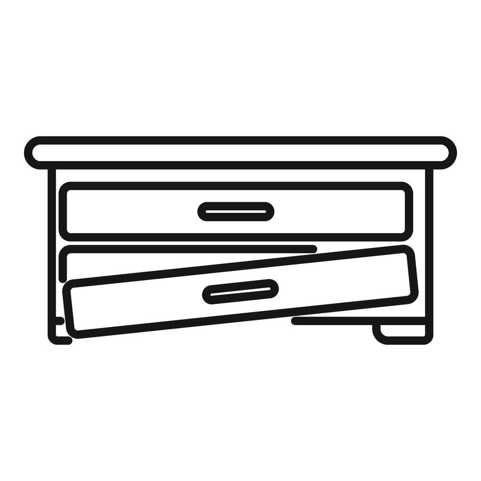 Broken office desk drawer falling out line icon vector