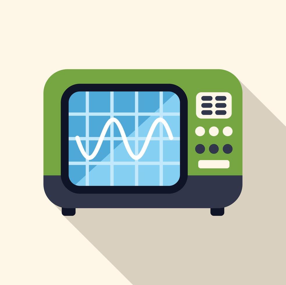 Green oscilloscope displaying sinusoidal signal on screen vector