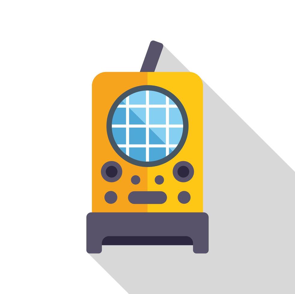 Vintage yellow radio standing on a table with long shadow vector