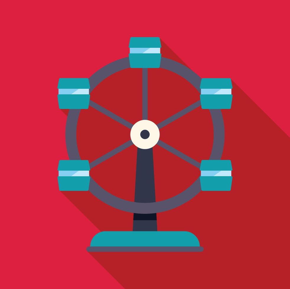 Ferris wheel rotating with empty cabins on red background vector