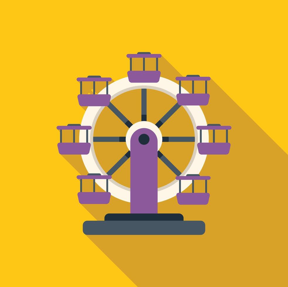 Colorful ferris wheel rotating with empty cabins against a bright yellow background vector