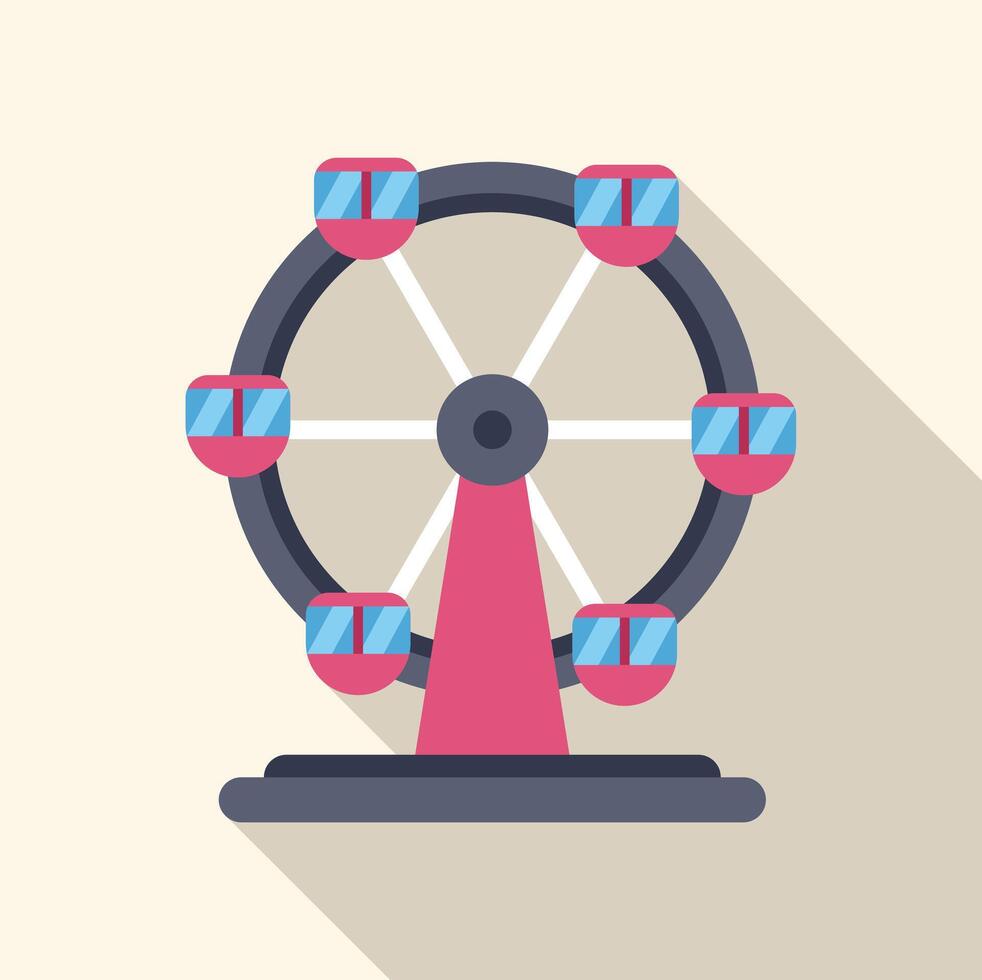 Ferris wheel rotating on amusement park with long shadow vector