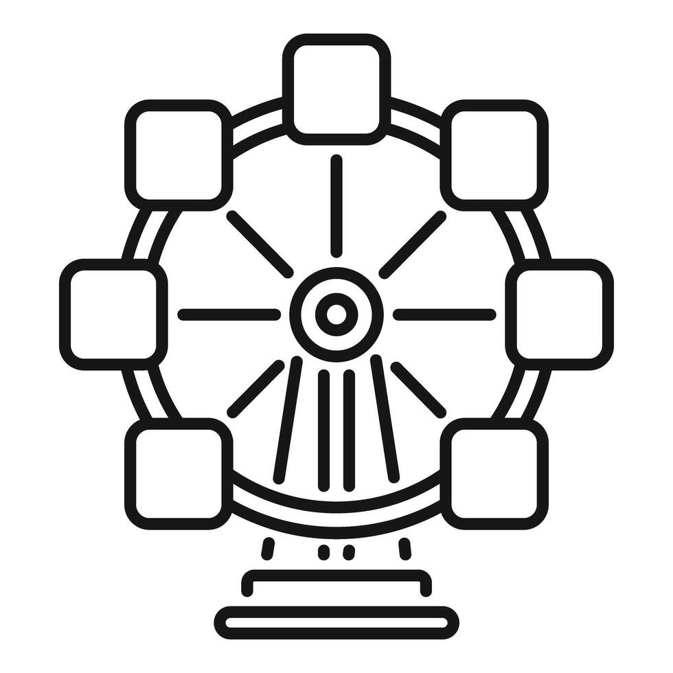 Ferris wheel rotating at amusement park line art vector illustration