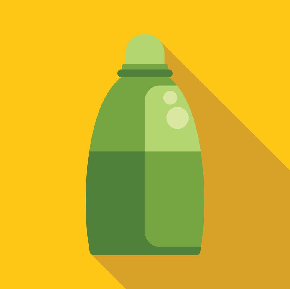 Green bottle with dispenser flat design with long shadow illustration on yellow background vector