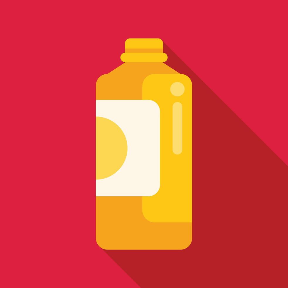 Yellow bottle with blank label casting long shadow on red background vector
