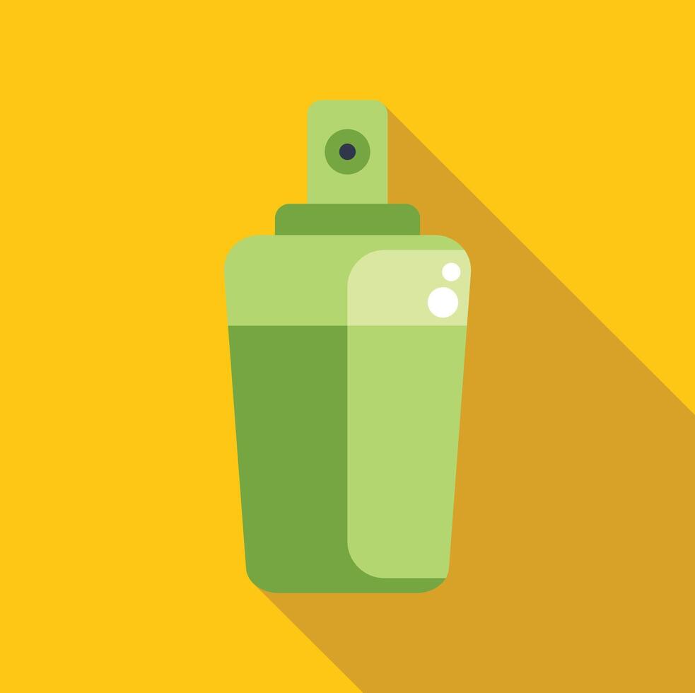 Green spray bottle casting long shadow on yellow background vector