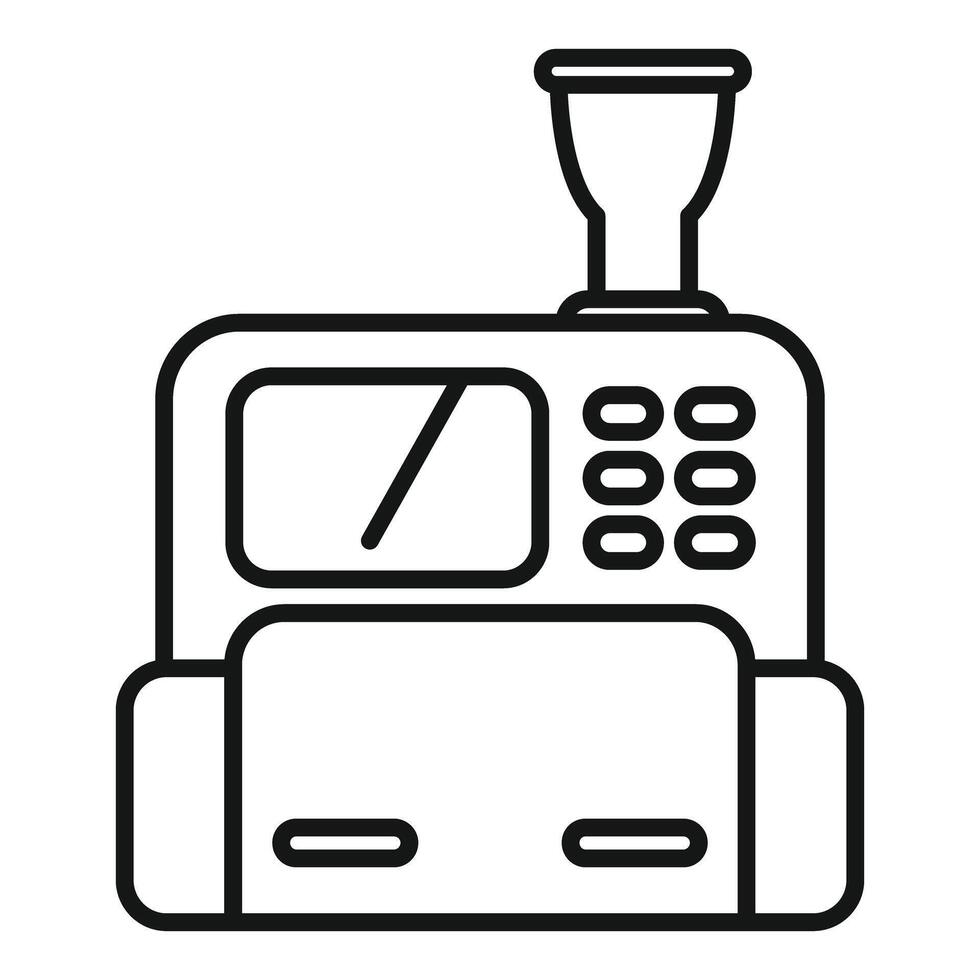 Electronic cash register showing purchase amount with digital display screen line icon vector