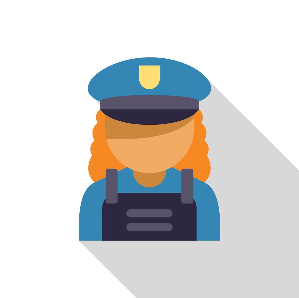 Female police officer character wearing blue uniform standing posing for portrait vector