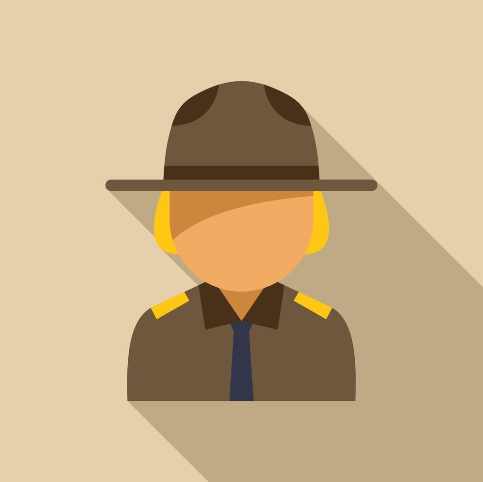 Park ranger character wearing uniform and hat with long shadow vector