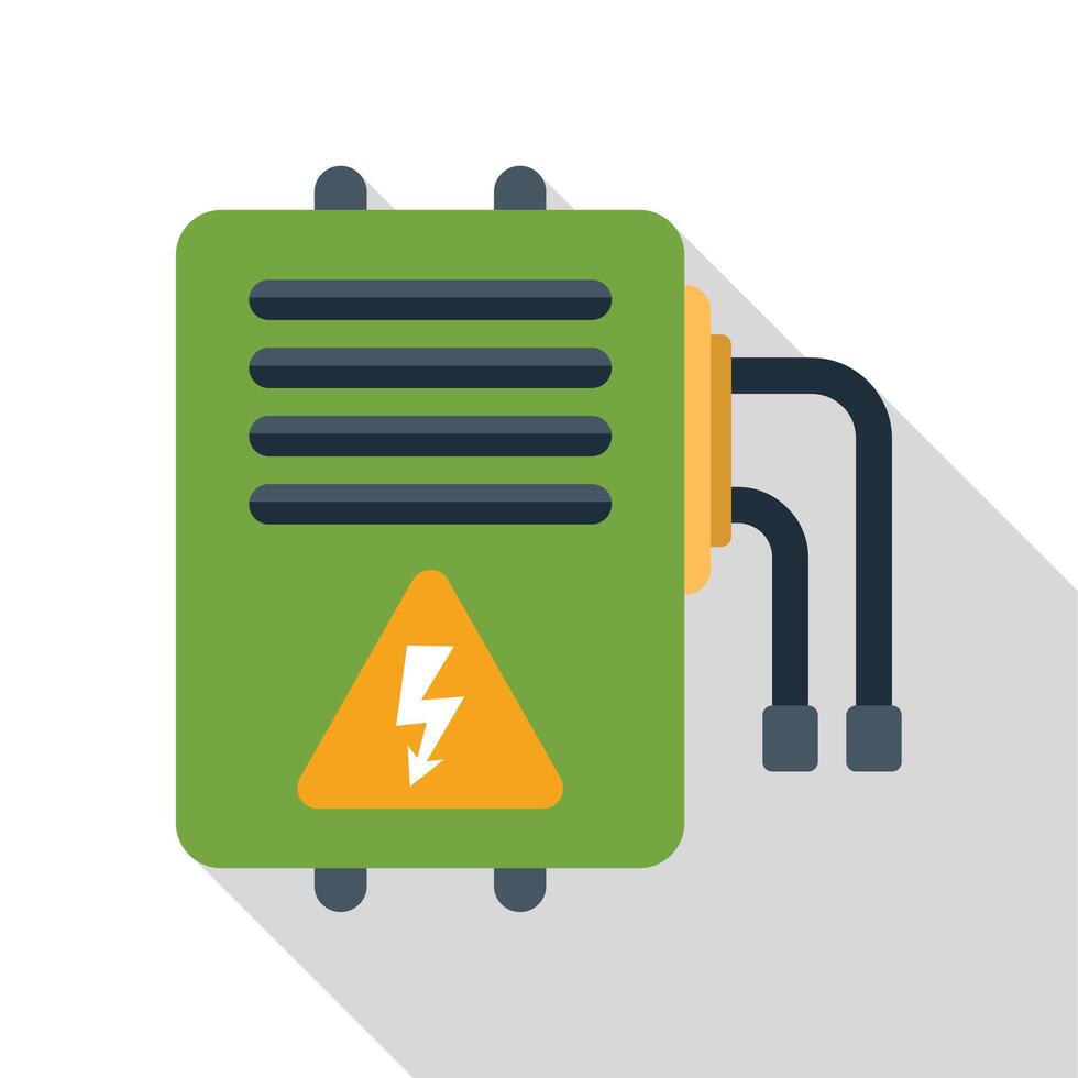 Green electric box with warning sign showing high voltage power supply vector