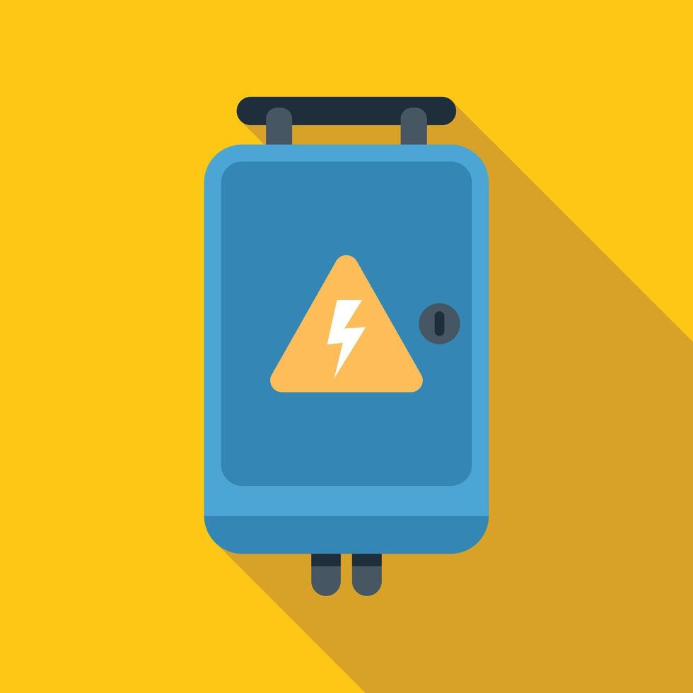 Blue electrical panel showing high voltage sign with yellow triangle vector