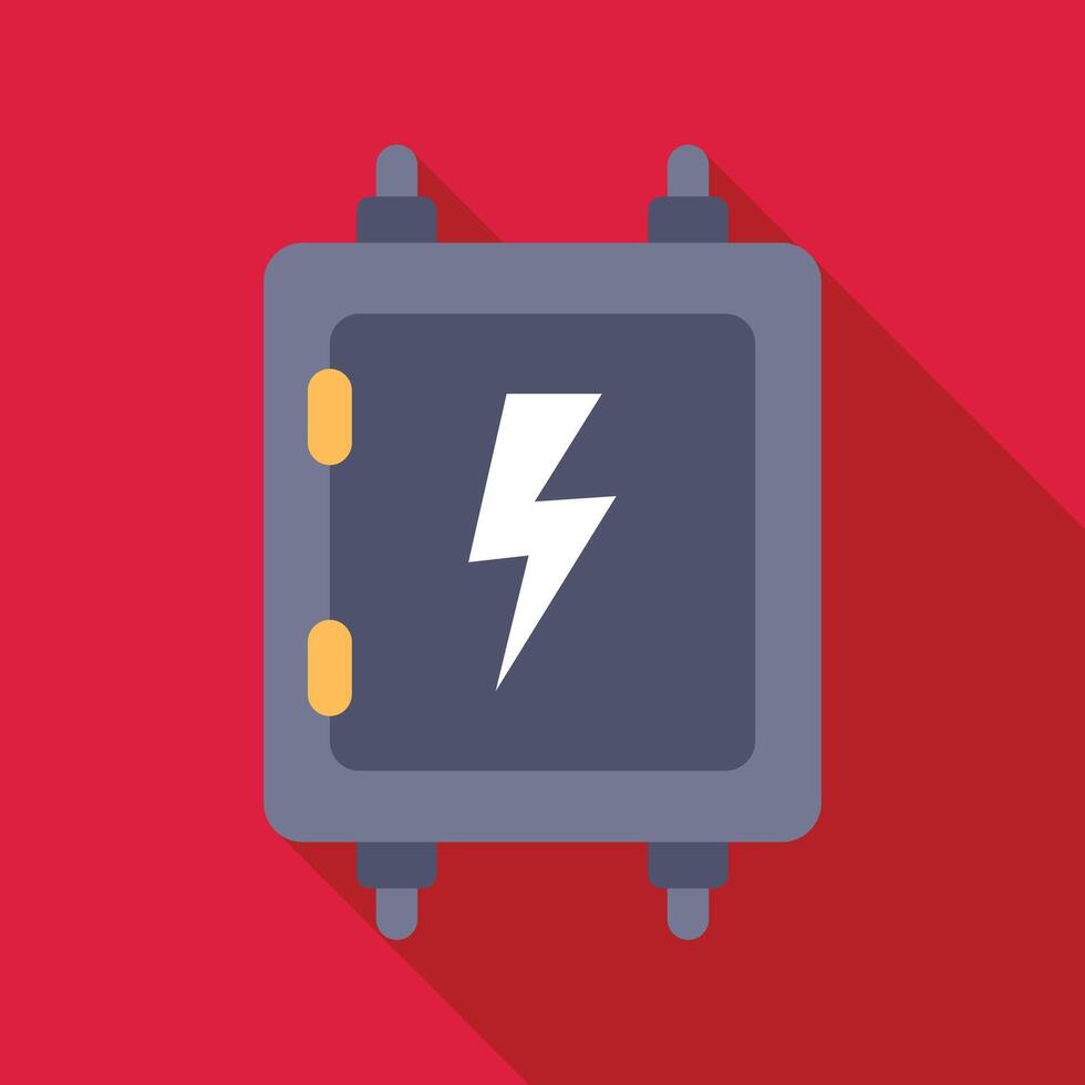 Electric fuse box flat icon with long shadow illustrating power supply vector