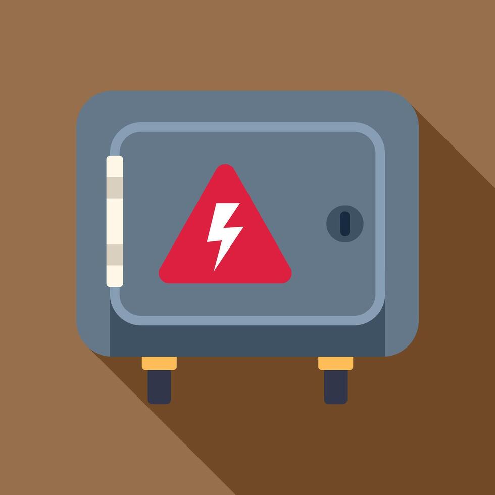 Grey electric fuse box with high voltage sign on brown background vector