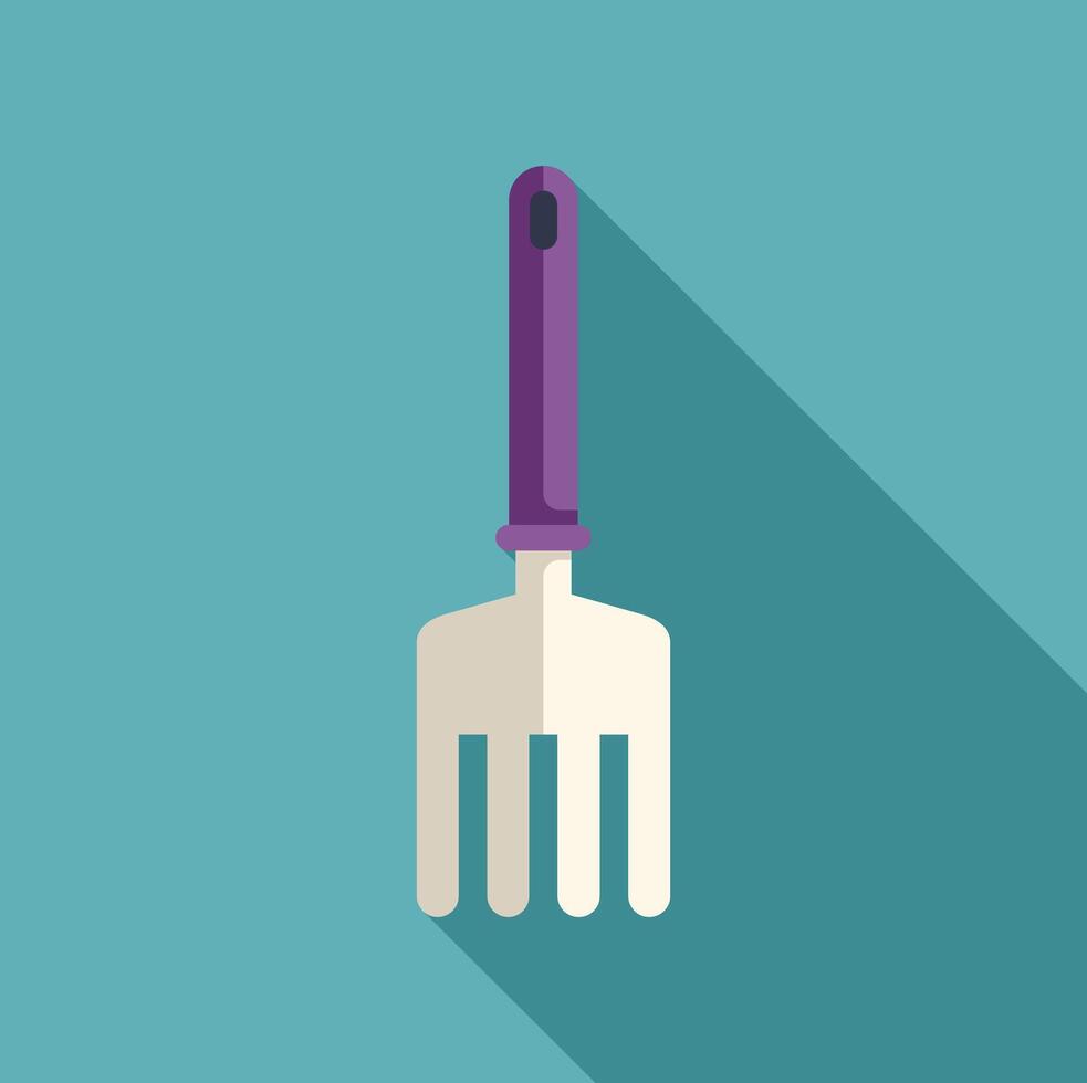 Kitchen utensil icon with long shadow, white and purple spatula on turquoise background vector