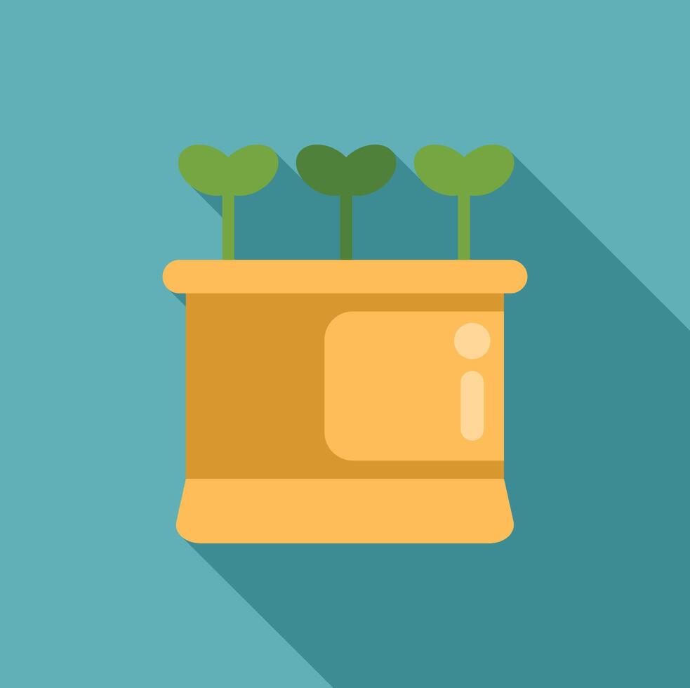 Three small plants growing in a pot with long shadow vector