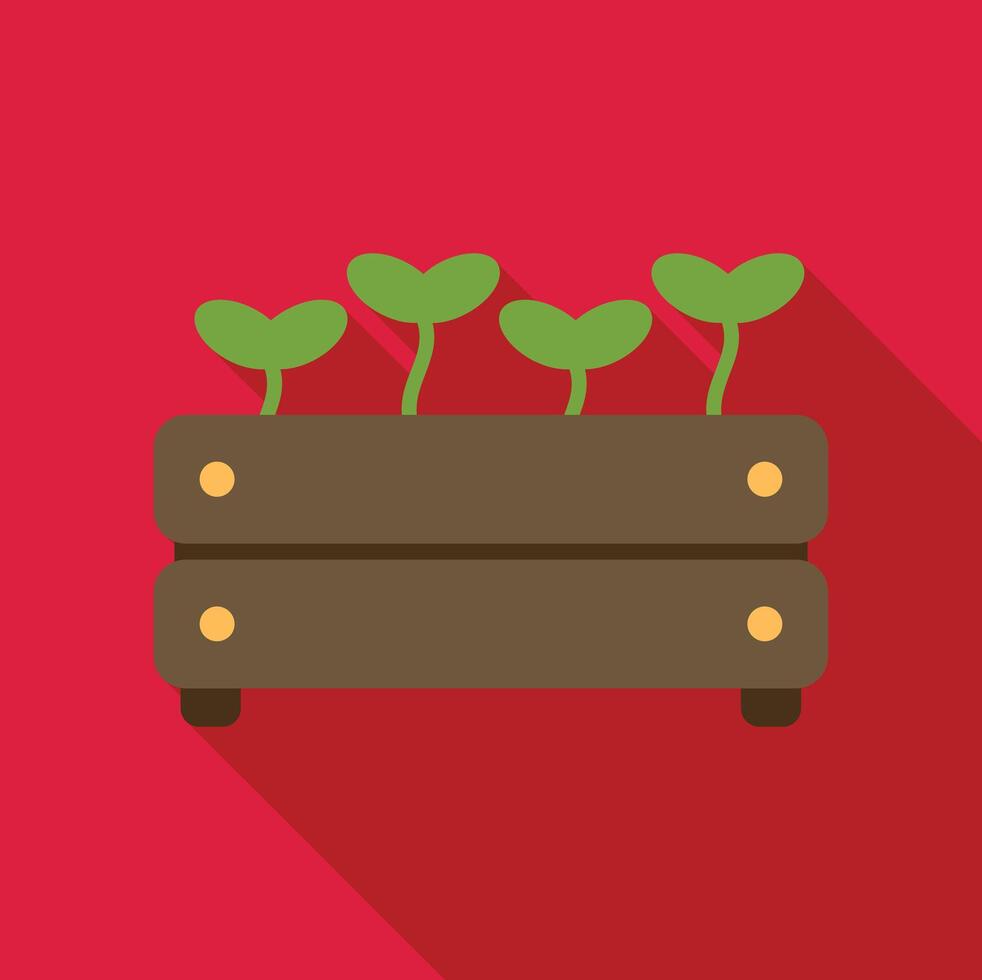 Seedlings growing in a wooden crate on red background vector