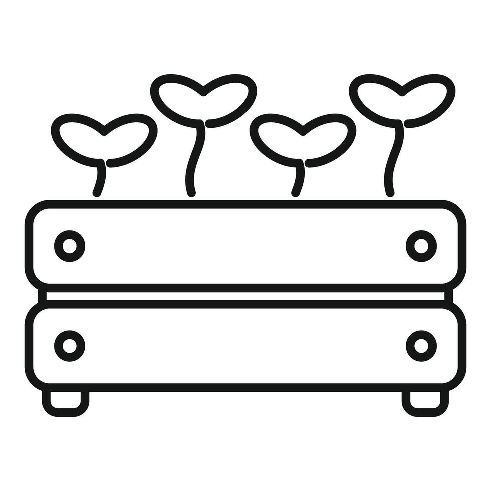 Seedlings growing from wooden crate icon thin line vector illustration