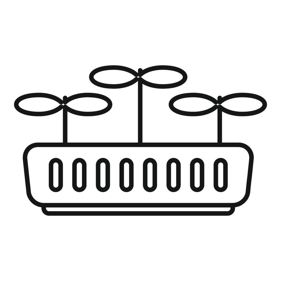 Drone with three propellers standing on charging station icon vector
