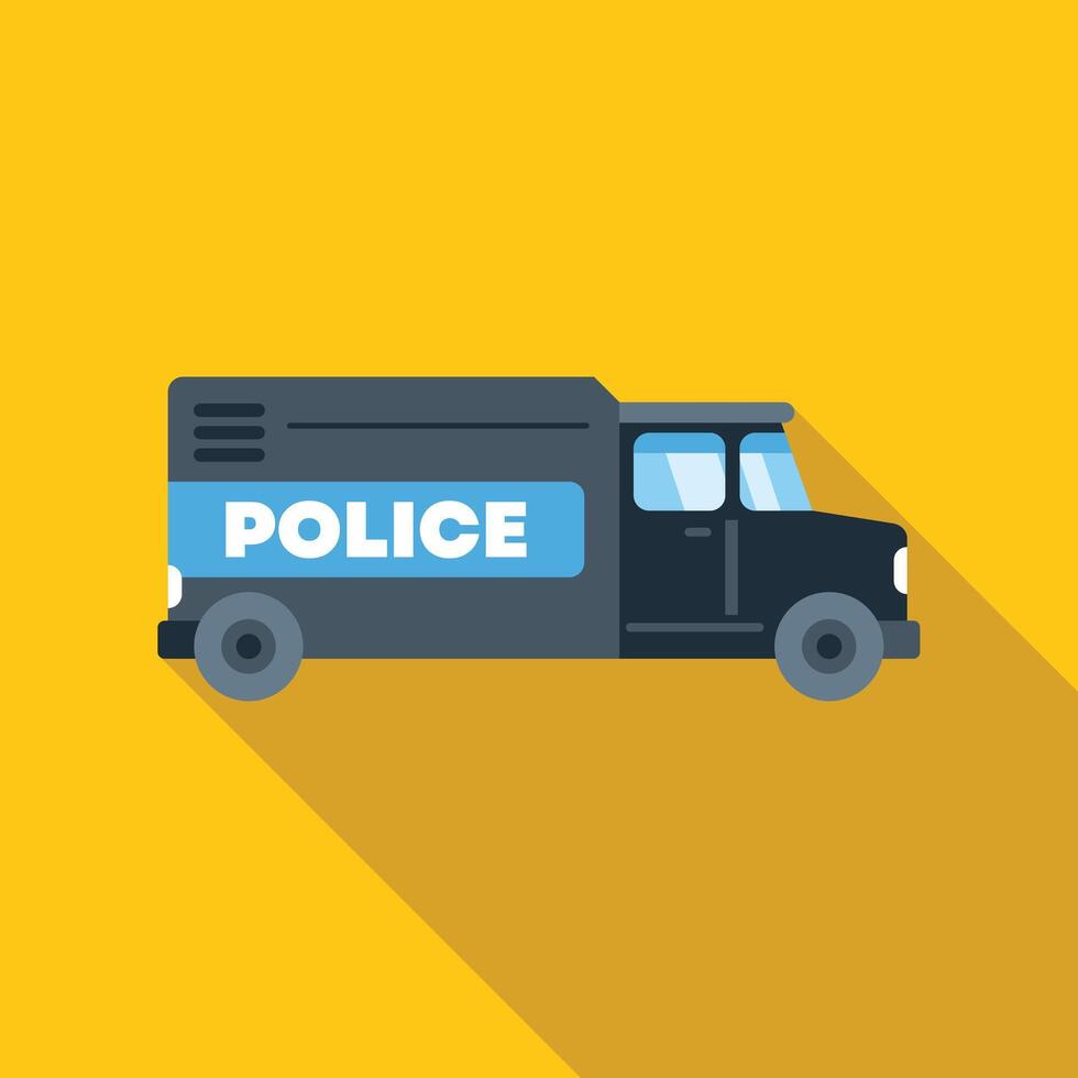 Police van parked with long shadow on yellow background vector