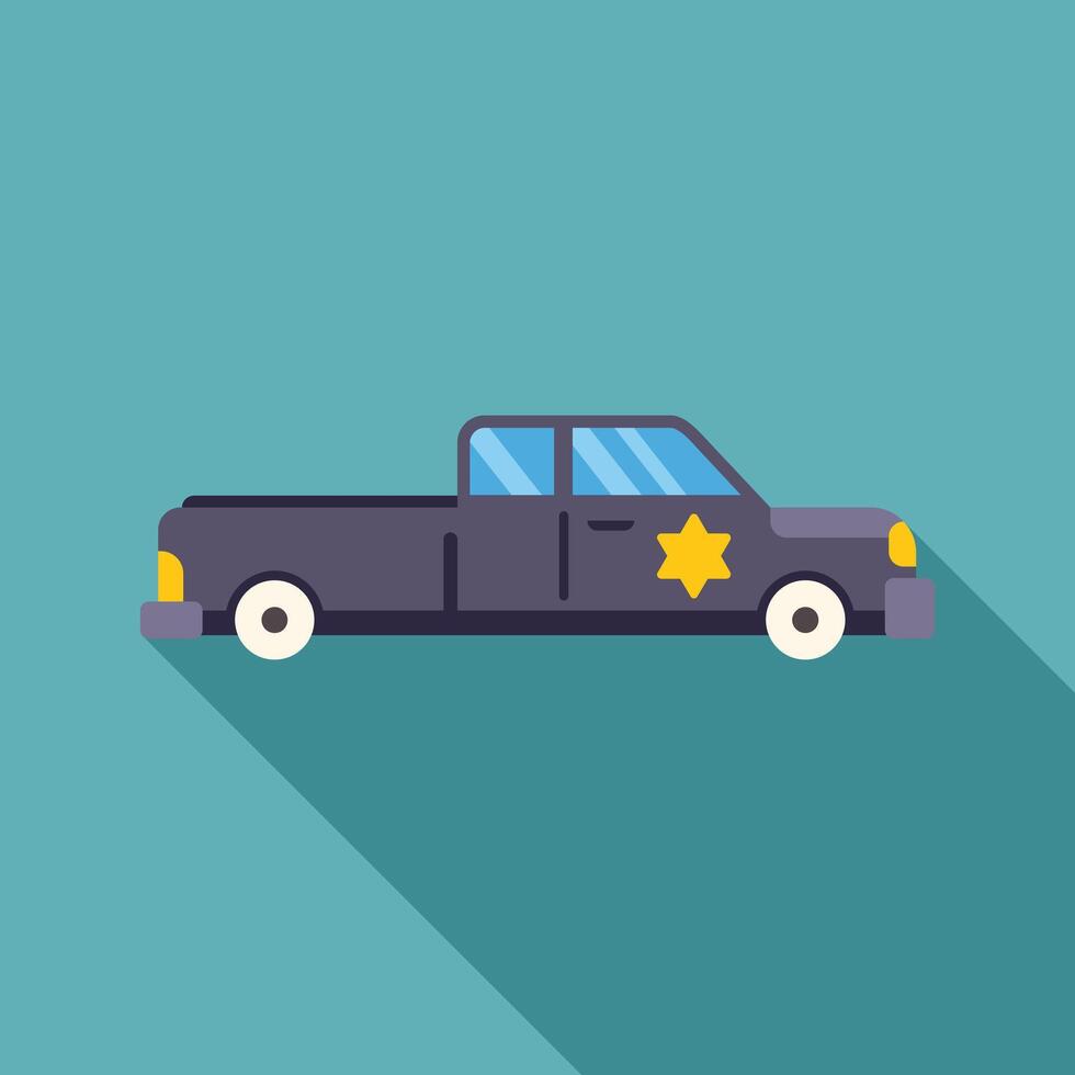 Sheriff pickup truck parked on turquoise background with long shadow vector