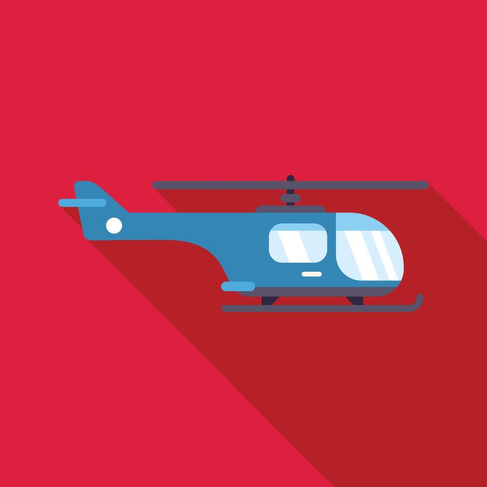 Blue helicopter flying with long shadow on red background vector