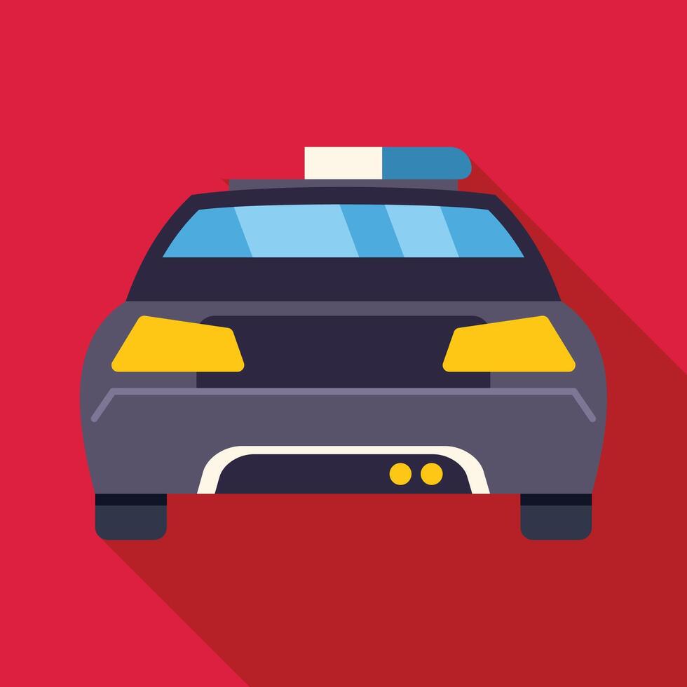Police car standing with flashing lights on red background vector