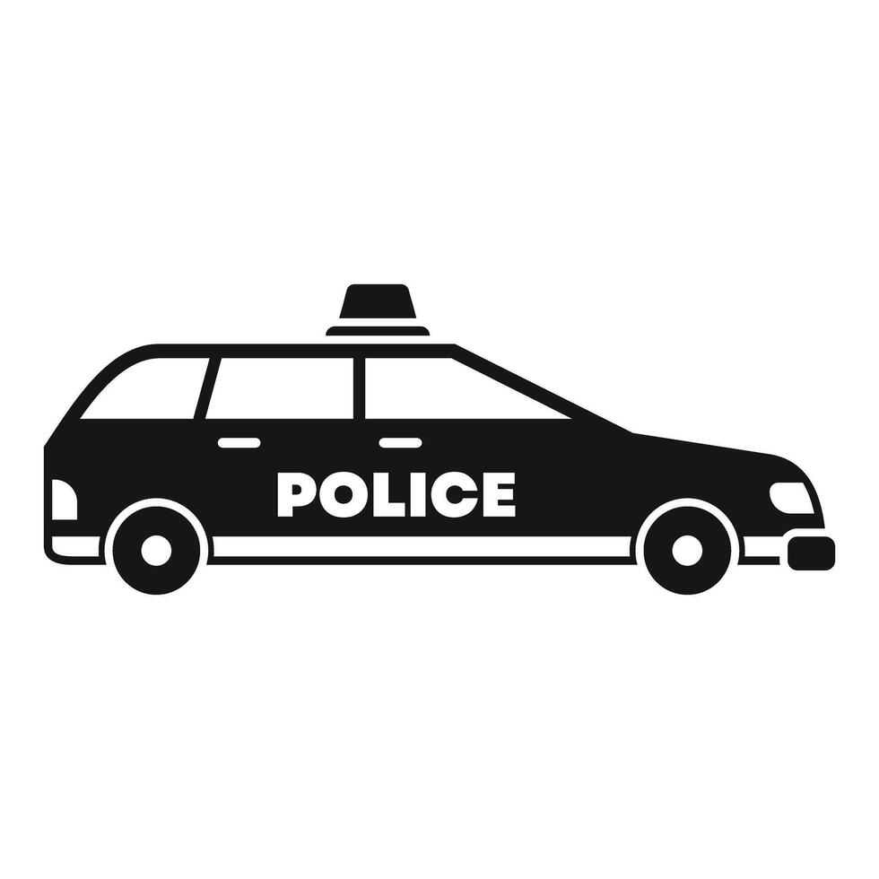 Black simple police car icon, side view, with flashing siren vector