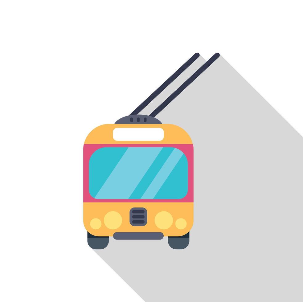 Yellow trolleybus moving with long shadow flat design illustration vector