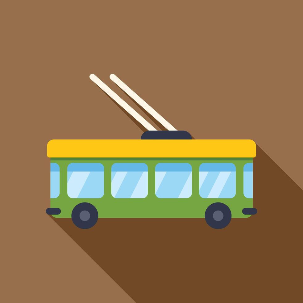 Green trolleybus driving with long shadow on brown background vector