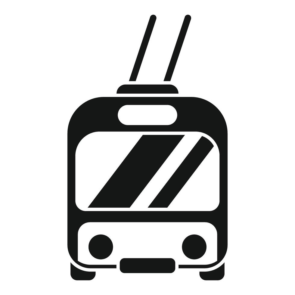 Front view of a trolleybus driving in the city vector