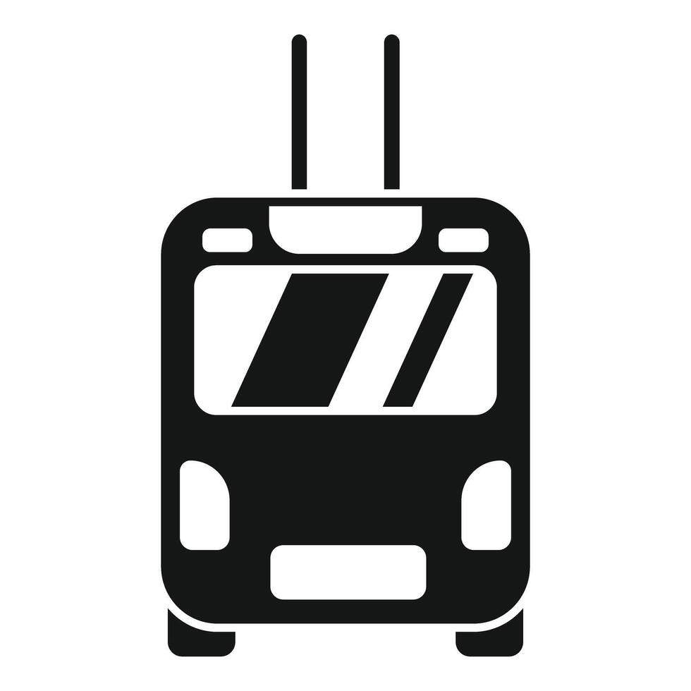 Front view of a trolleybus driving on a white background vector