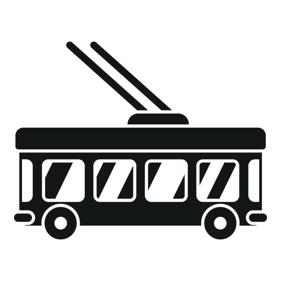 Trolleybus with pantograph moving on road side view icon vector