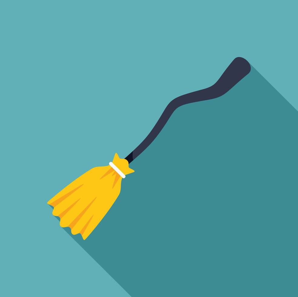 Witch broom flying on turquoise background with long shadow vector