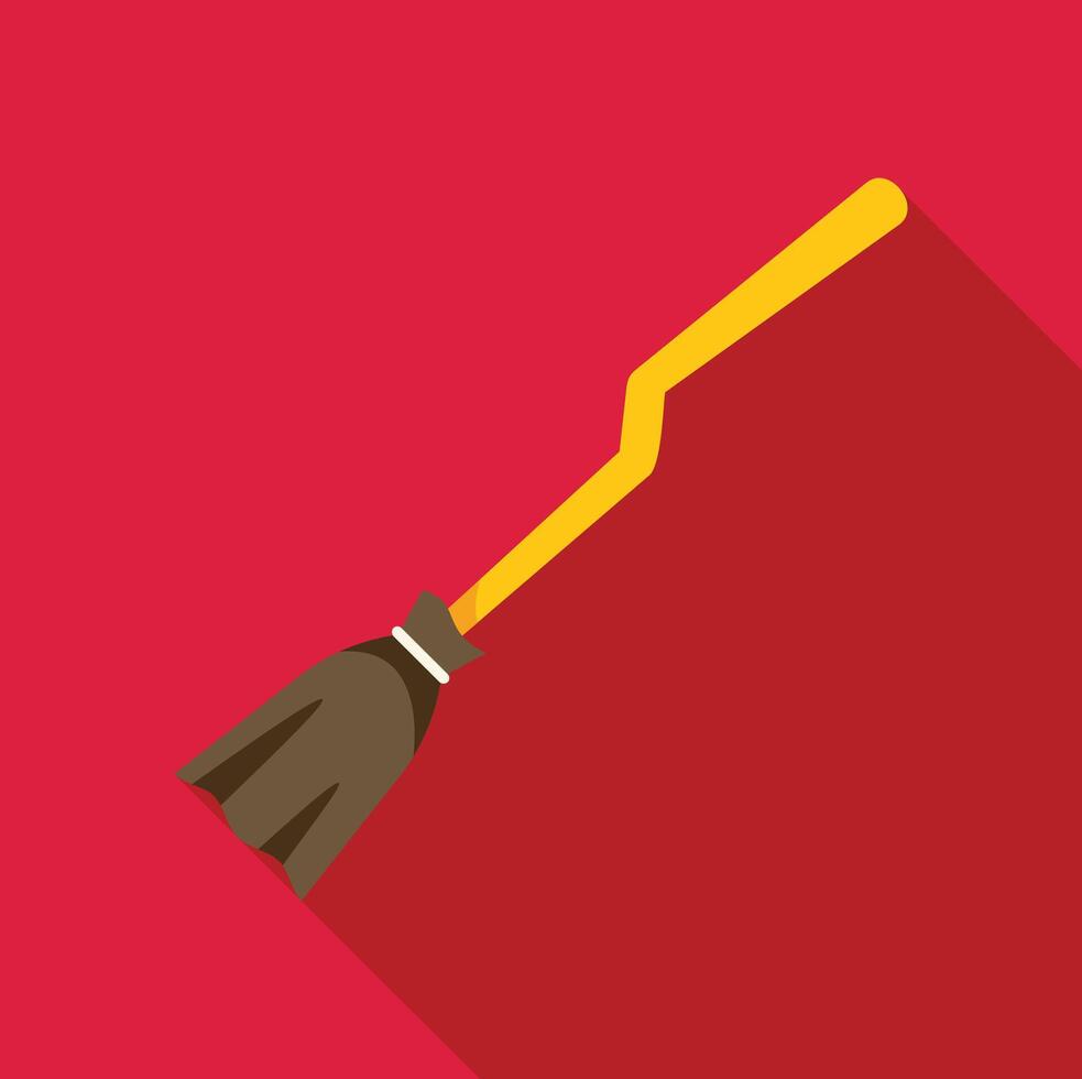 Witch broom flying on red background halloween icon vector