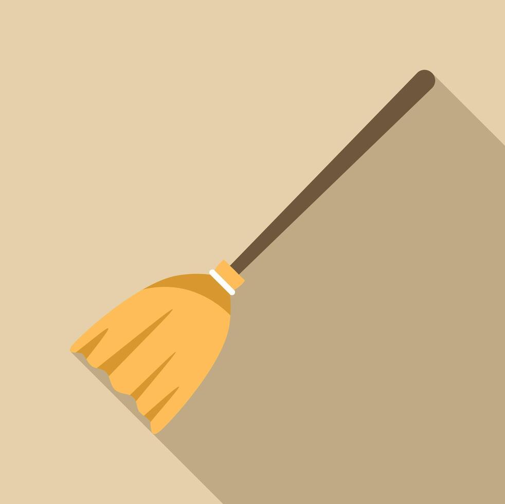 Classic broom casting long shadow on brown background vector