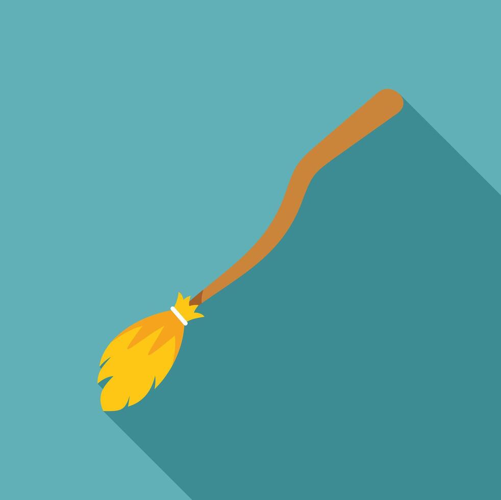 Yellow witch broom casting long shadow on turquoise background vector