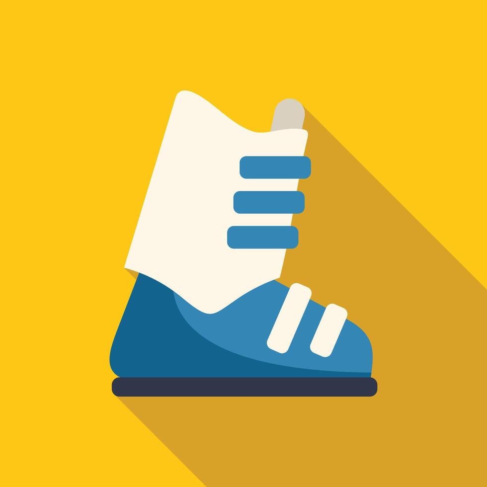 Blue snowboarding boot with long shadow on yellow background icon vector